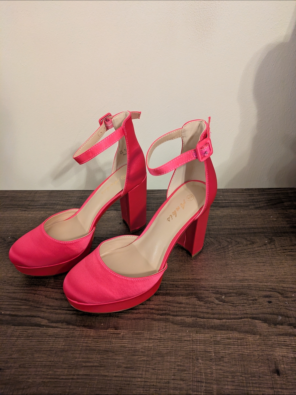 Pink Platform Ankle-Strap Block Heels